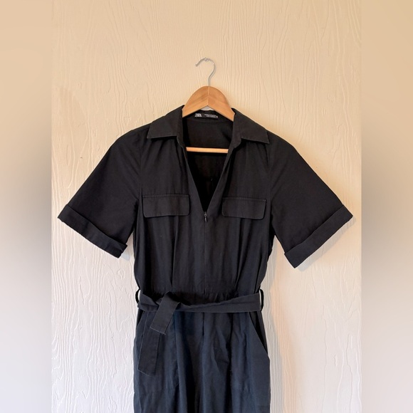 Zara Black Poplin Cargo Boiler Utility Suit Jumpsuit - Picture 4 of 16